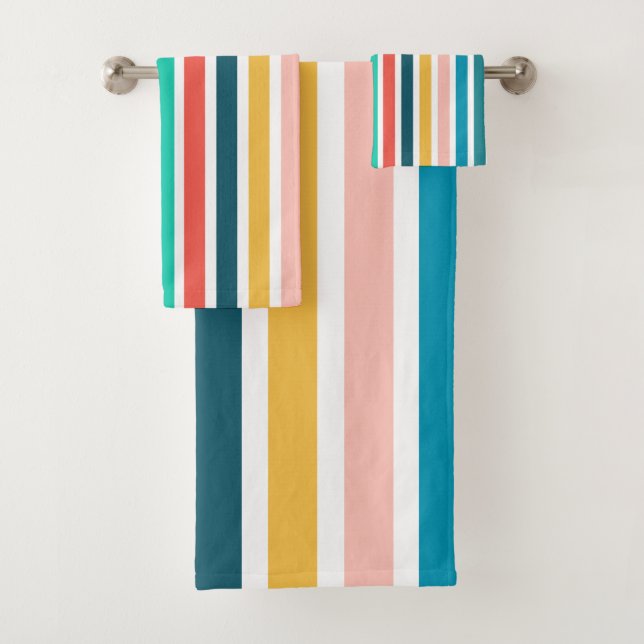 Modern Summer Colorful Vertical  Stripes   Bath Towel Set (Insitu)