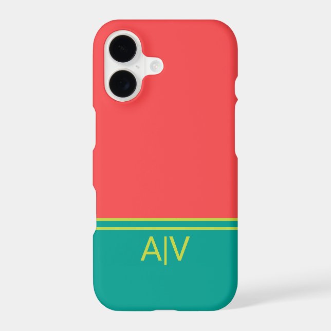 Modern Summer Coral Aquamarine Monogram Case-Mate iPhone Case (Back)