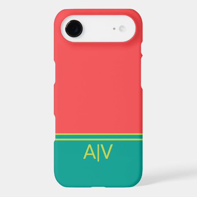 Modern Summer Coral Aquamarine Monogram Case-Mate iPhone Case (Back)