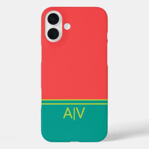 Modern Summer Coral Aquamarine Monogram iPhone 16 Plus Case