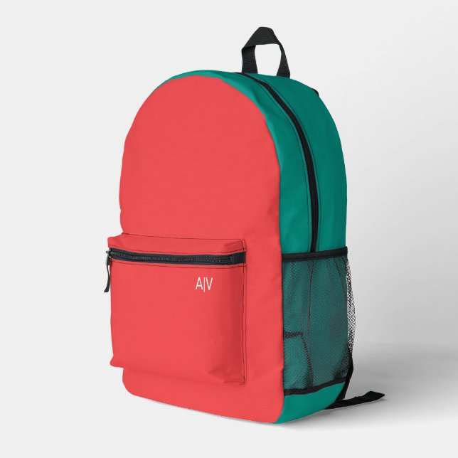 Modern Summer Coral Monogram Printed Backpack (Back Corner Right)
