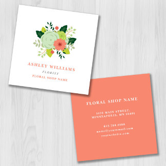 Modern Summer Floral Bouquet Florist Square Business Card