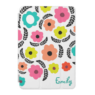 Modern Summer Flowers and Black Leaf Personalised iPad Mini Cover