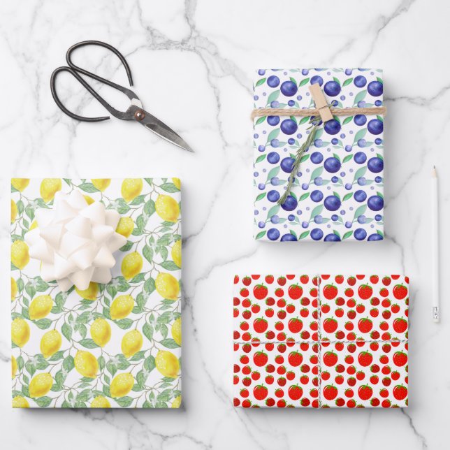 Modern Summer Fruits Pattern Wrapping Paper Sheets (Front)