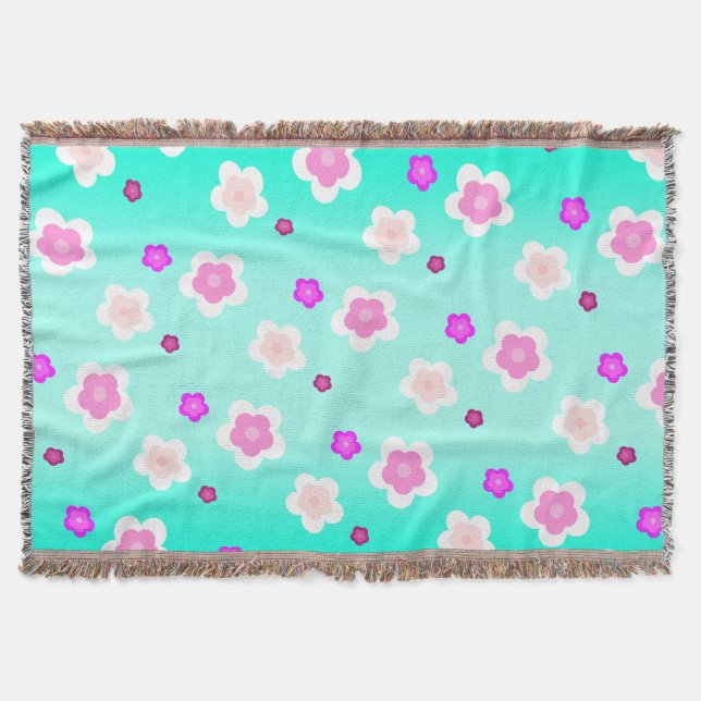Modern summer gradient daisy flower pattern  throw blanket (Front)