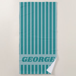 Modern Summer Green Striped Personalized Beach Towel