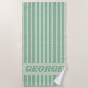 Modern Summer Green Striped Personalized Beach Towel