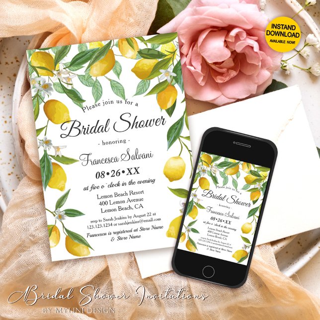 Modern Summer Lemon Boho Bridal Shower Invitation (Creator Uploaded)