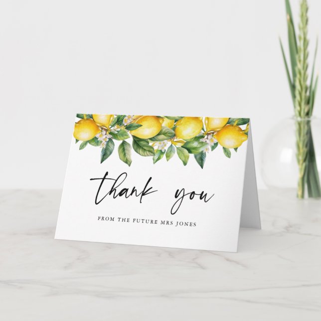 Modern Summer  Lemon Citrus Bridal Shower Thank You Card (Front)