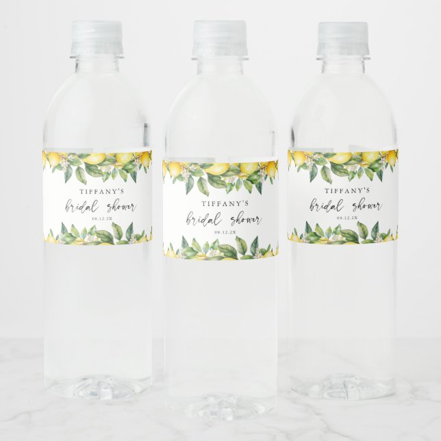 Modern Summer  Lemon Citrus Bridal Shower Water Bottle Label (Bottles)