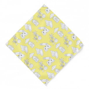 Modern Summer Line Drawings on Yellow Bandana
