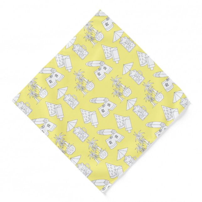 Modern Summer Line Drawings on Yellow Bandana (Front)