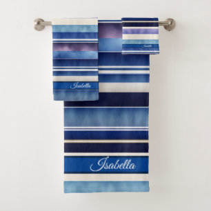 Modern Summer Navy Blue Boat Stripes Collection Bath Towel Set