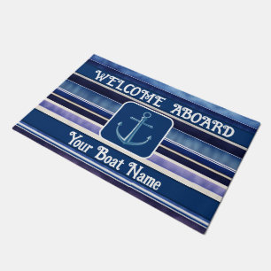 Modern Summer Navy Blue Boat Stripes Collection Doormat