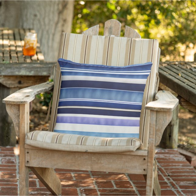 Modern Summer Navy Blue Boat Stripes Collection Outdoor Pillow (Chair)