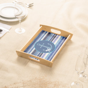 Modern Summer Navy Blue Boat Stripes Collection Serving Tray