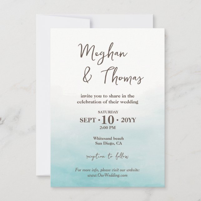 Modern Summer Ocean Beach Themed Photo Wedding Invitation (Front)