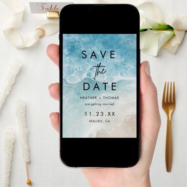 Modern Summer Ocean Beach  Wedding Save The Date (Front Digital)