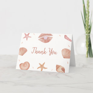 Modern Summer Ocean Seashell Pearl Baby Shower Letterpress Thank You Card