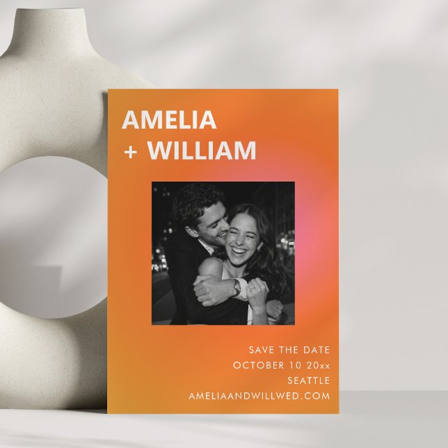 Modern Summer Orange Pink Wedding Photo Save The Date (Creator Uploaded)