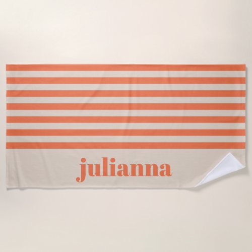 Modern Summer Orange Striped Personalized  Beach Towel