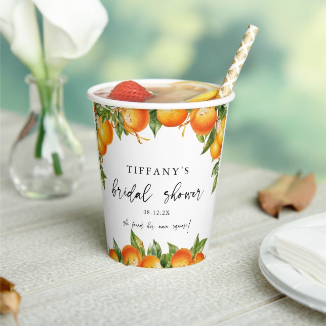 Modern Summer Oranges  Citrus Bridal Shower Paper Cups (Insitu)
