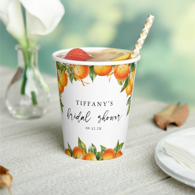 Modern Summer Oranges  Citrus Bridal Shower Paper Cups (Insitu)