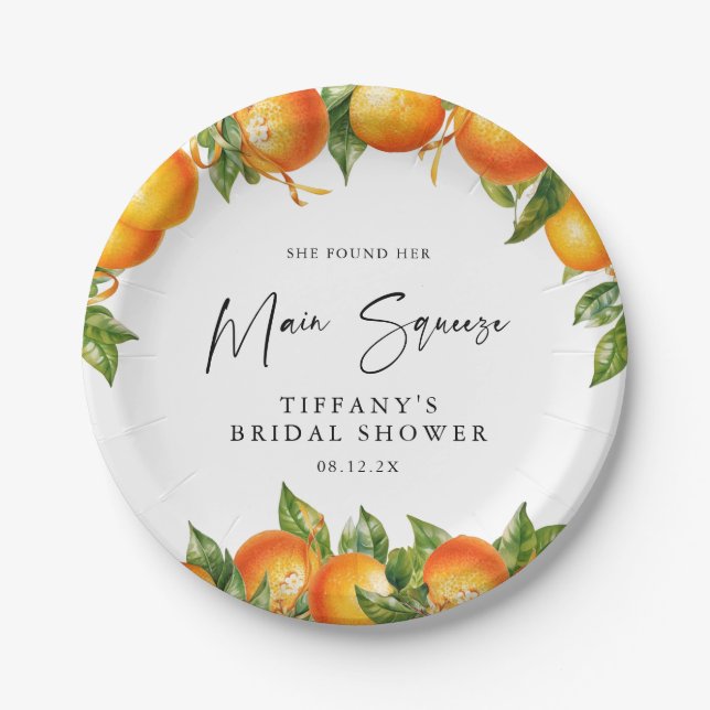 Modern Summer Oranges Citrus Bridal Shower  Paper Plates (Front)