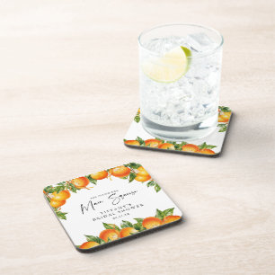 Modern Summer Oranges Lemon Citrus Bridal Shower Beverage Coaster