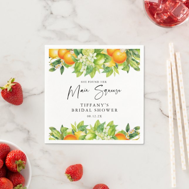 Modern Summer Oranges Lemon Citrus Bridal Shower Napkins (Insitu)