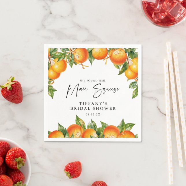 Modern Summer Oranges Lemon Citrus Bridal Shower Napkins (Insitu)