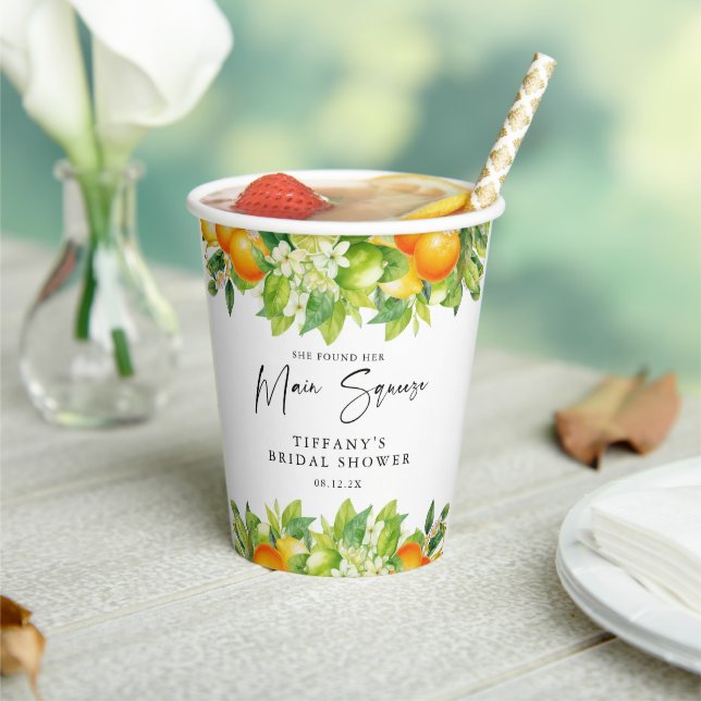 Modern Summer Oranges Lemon Citrus Bridal Shower Paper Cups (Insitu)