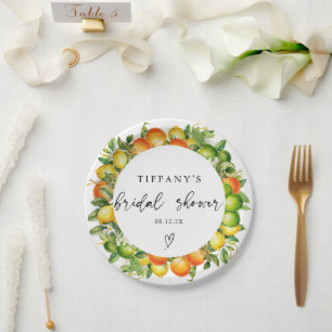 Modern Summer Oranges Lemon Citrus Bridal Shower Paper Plates
