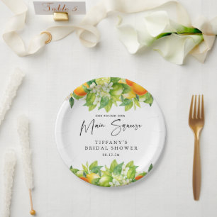 Modern Summer Oranges Lemon Citrus Bridal Shower Paper Plates