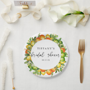 Modern Summer Oranges Lemon Citrus Bridal Shower Paper Plates