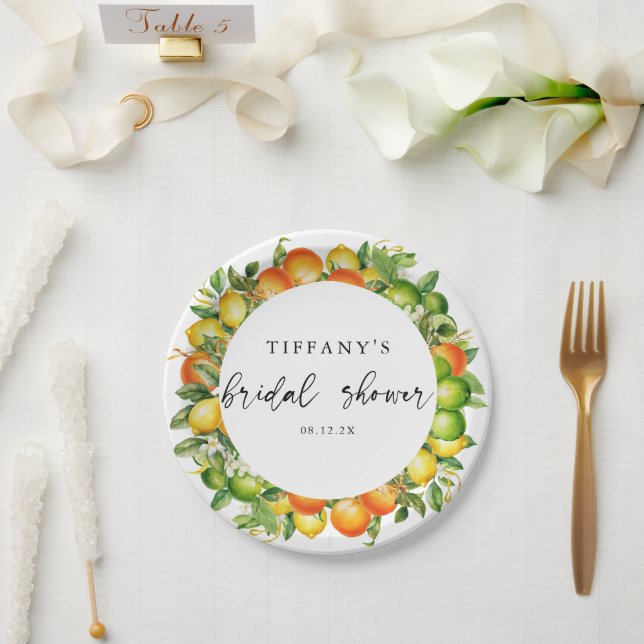 Modern Summer Oranges Lemon Citrus Bridal Shower Paper Plates (Wedding)