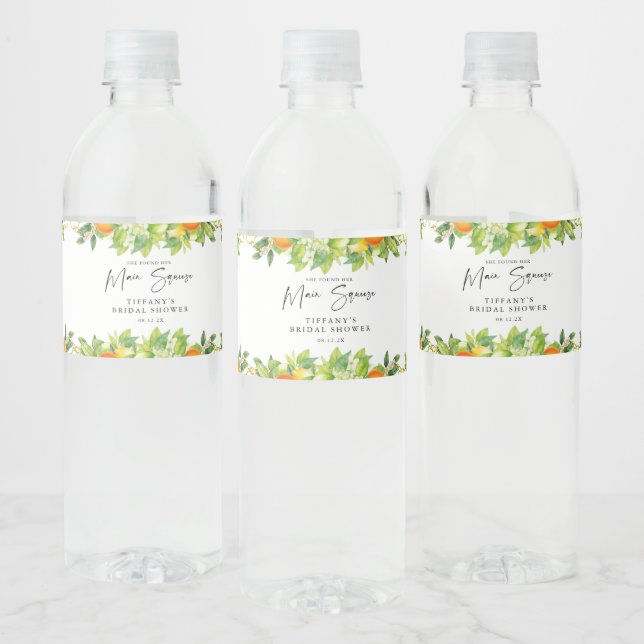 Modern Summer Oranges Lemon Citrus Bridal Shower Water Bottle Label (Bottles)