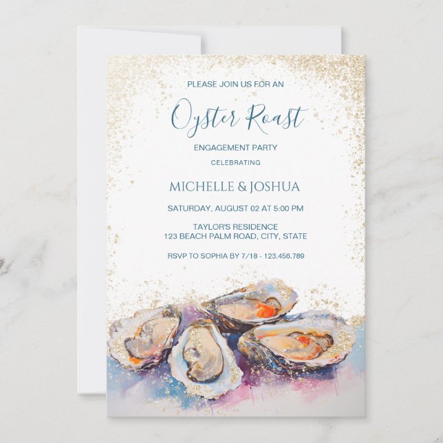 modern summer oyster roast pastel coastal style invitation (Front)
