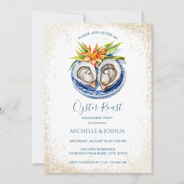 modern summer oyster roast pastel coastal style invitation (Front)