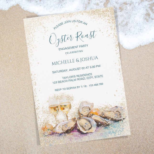 modern summer oyster roast pastel coastal style invitation (oyster and champagne)