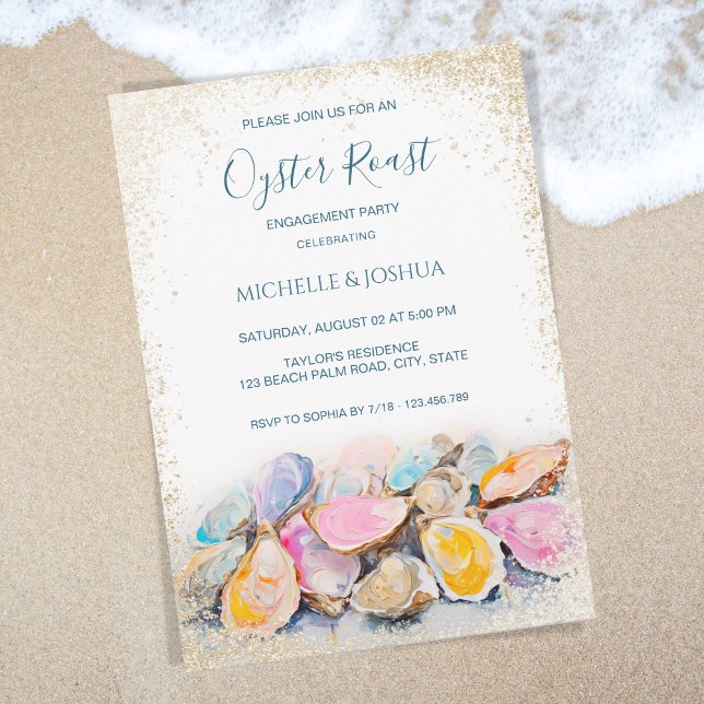 modern summer oyster roast pastel coastal style invitation (pastel oil oyster invitation)