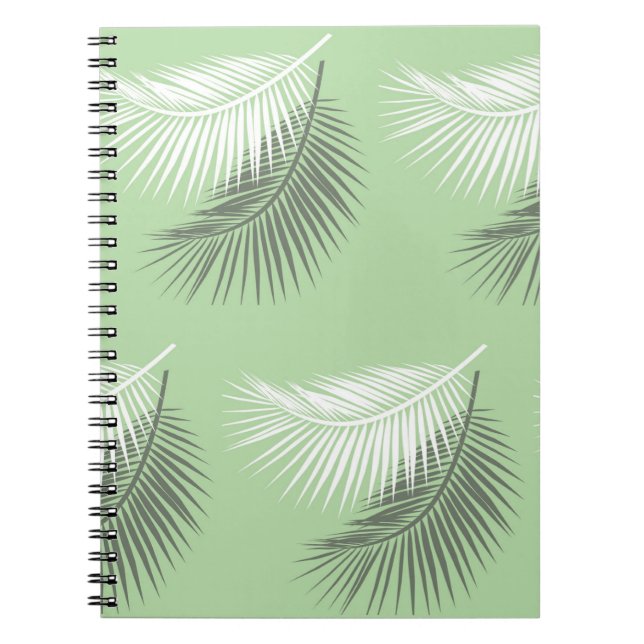 modern summer palm tree leaf background sage green notebook (Front)