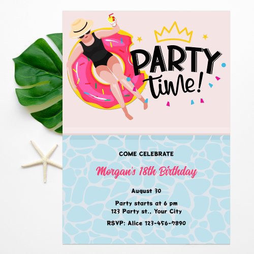 Modern Summer Party Time Girl Birthday  Invitation