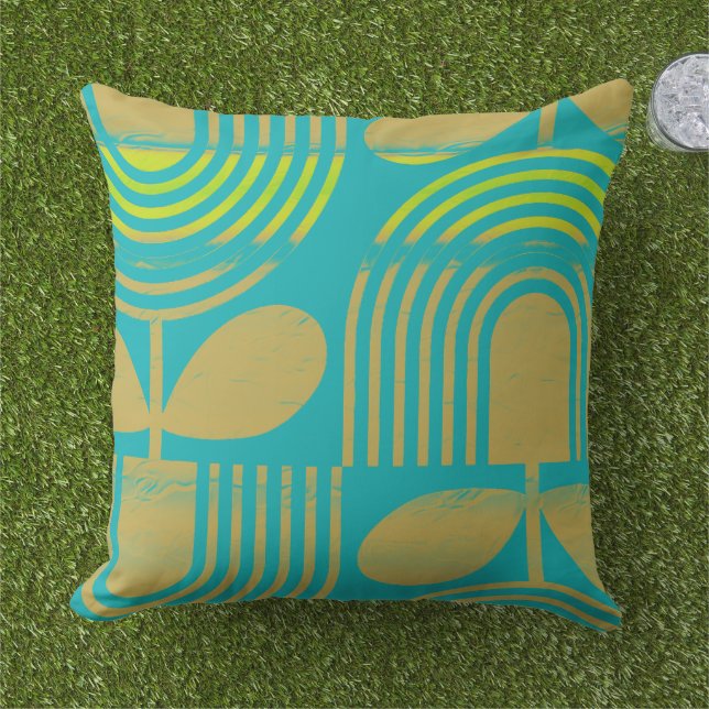 Modern Summer Pastel Geometric  Outdoor Pillow (Grass)