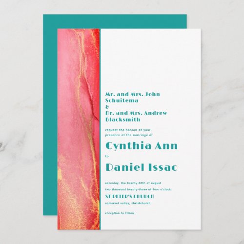 Modern Summer Pink Green Wedding Invitation