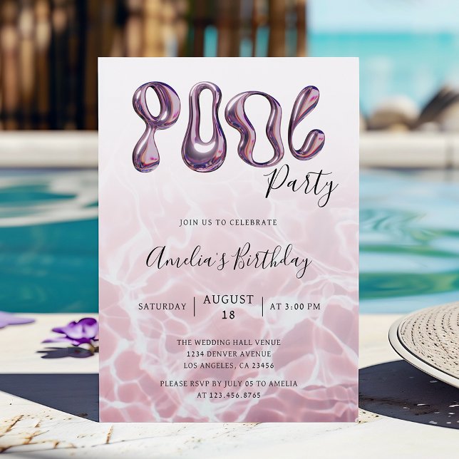 Modern Summer Pink Pool Party Birthday Invitation (Creator Uploaded)