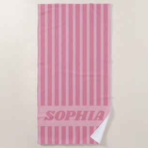 Modern Summer Pink Striped Personalized Beach Towel