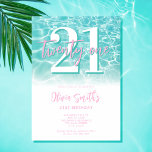 Modern Summer Pool Party 21st Birthday Invitation<br><div class="desc">Modern summer pool party 21st birthday invitation featuring elegant calligraphy script typography and minimalist design in blue,  white and pink color.</div>