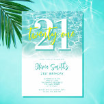 Modern Summer Pool Party 21st Birthday Invitation<br><div class="desc">Modern summer pool party 21st birthday invitation featuring elegant calligraphy script typography and minimalist design in blue,  white and yellow color.</div>