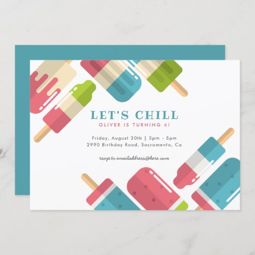 Modern Summer Popsicle Kids Birthday Party Invitation